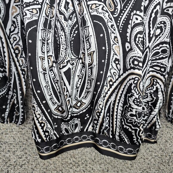 White House Black Market Top Womens 8 Black Paisely‎ Print Satin Blouse Casual - Picture 5 of 7